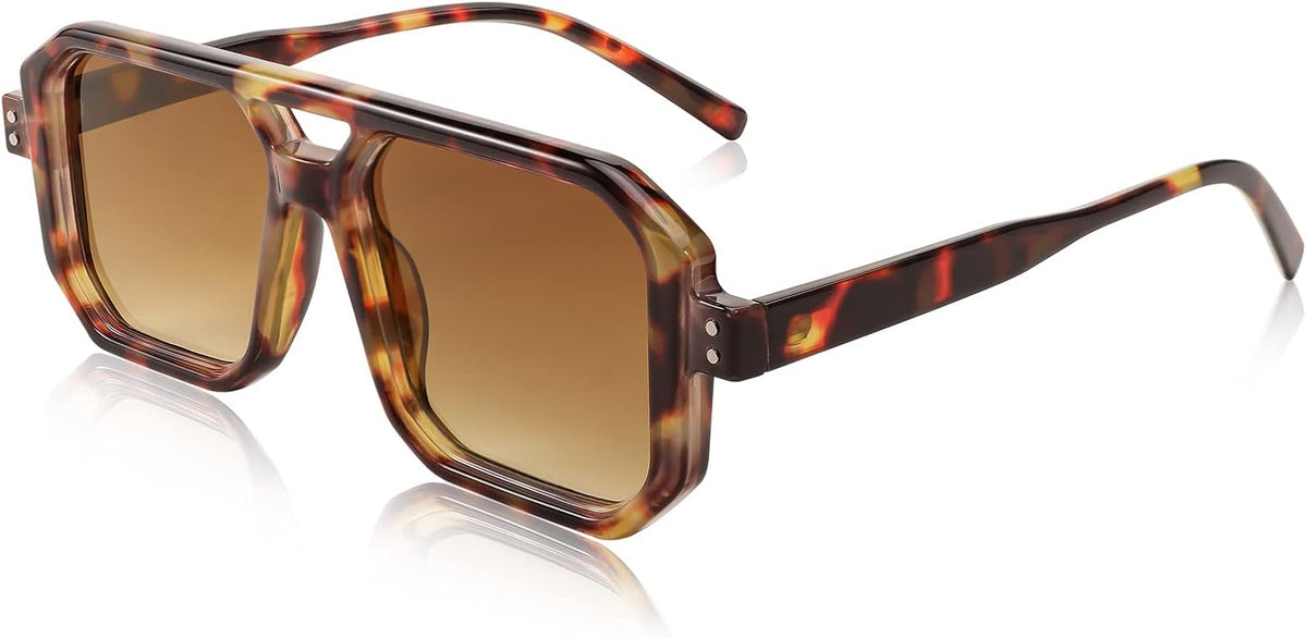 004 Leopard Frame/Gradient Tea Lens / 53 Millimeters | B0B9BP4M9V | FEISEDY Retro Aviator Square Sunglasses for Women Men UV400 B2939