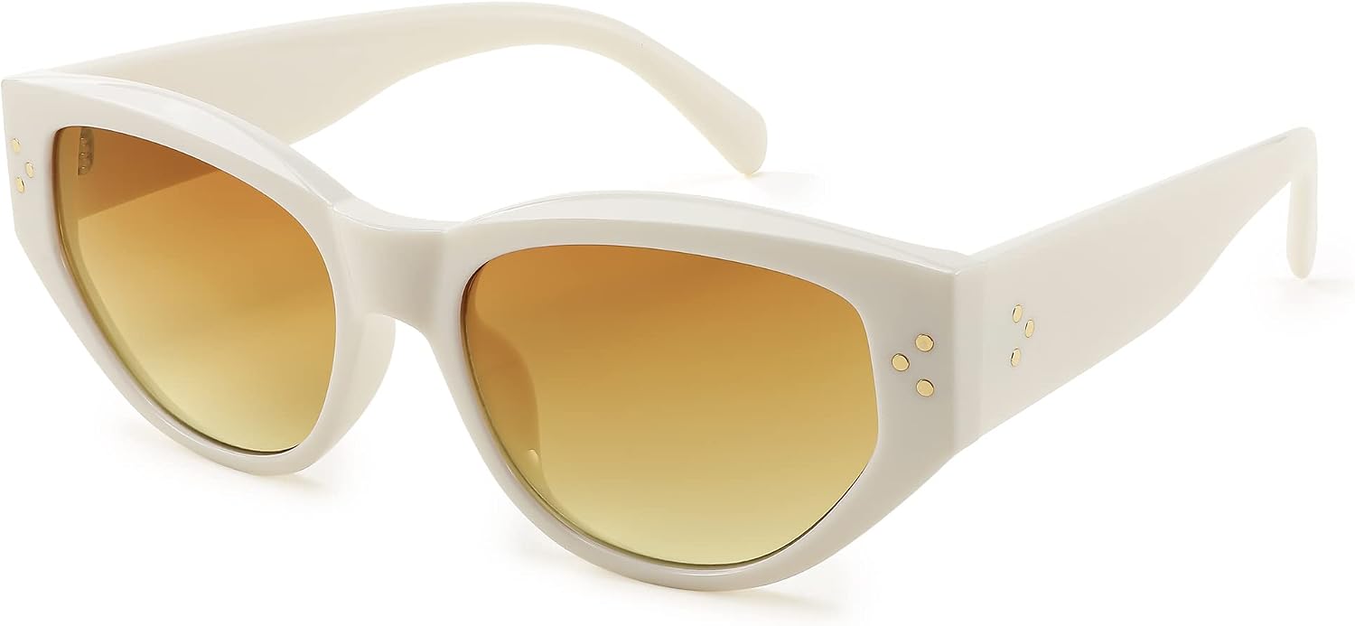 002 Off White | Gradient Tea Lens / 50 Millimeters | B0BZ8B3T9T | FEISEDY Sunglasses Womens, Retro Cat Eye Sunglasses, Fashion Vintage Cute Stylish UV400 Sunnies B2365