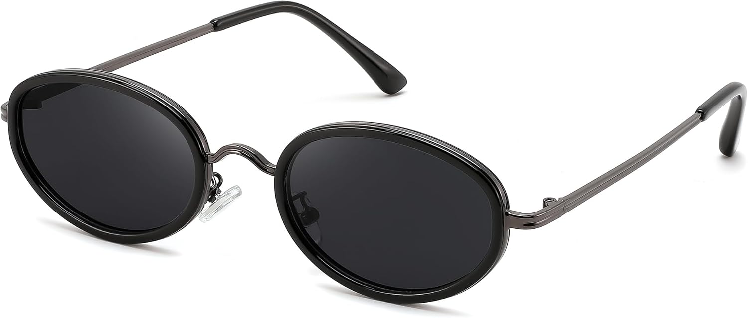 Black Frame Dark Gray Lens / 52 Millimeters | B0H2XM1HNJ | FEISEDY 90s Retro Oval Cat Eye Sunglasses UV400 Small Face B0450