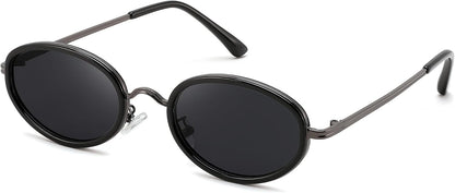 Black Frame Dark Gray Lens / 52 Millimeters | B0H2XM1HNJ | FEISEDY 90s Retro Oval Cat Eye Sunglasses UV400 Small Face B0450