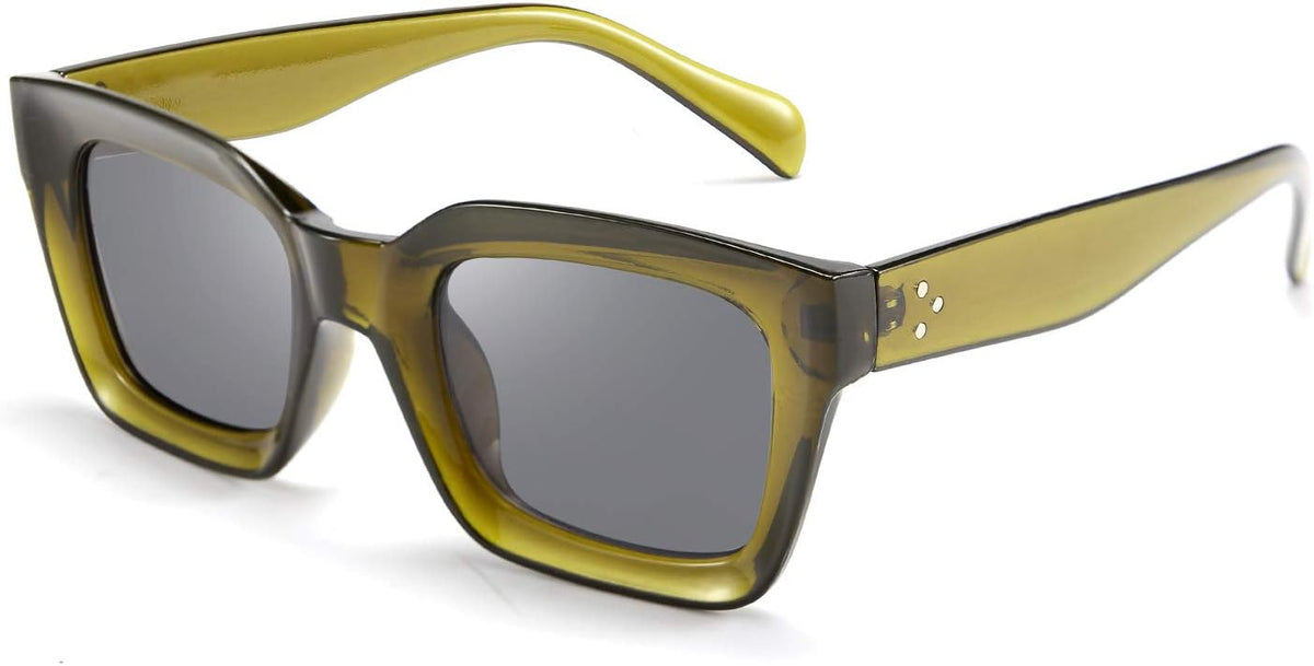 Olive / 50 Millimeters | B07MQZJL3R | FEISEDY Classic Women Sunglasses Fashion Thick Square Sun Glasses B2471