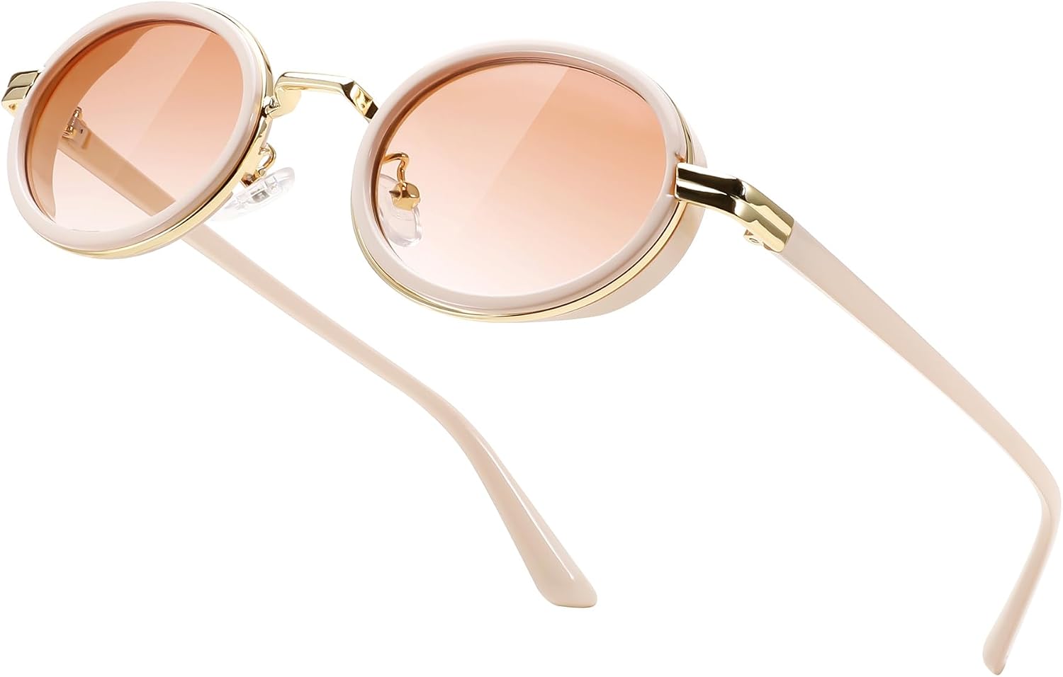 04 Off White & Gradual Tea / 46 Millimeters | B0D94B5HP2 | FEISEDY Retro 90s Small Oval Punk Sunglasses Gothic Steampunk Round Hippie Shade Men Women B0193