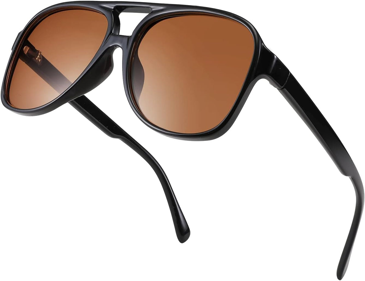 Polarized Black Frame Brown Lens / 60 Millimeters | B09G9564KF | FEISEDY Vintage Retro 70s Plastic Aviator Sunglasses Women Men Classic Large Squared Frame B2751