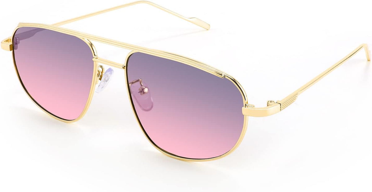003 Gold Frame/Gray Pink Lens / 55 Millimeters | B09XDWRQ5X | FEISEDY Retro Trendy Aviator Sunglasses Women Men 90s Small Vintage Glasses Stylish Gold Metal Oval Sunglasses B2906