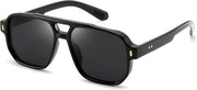 Black Frame & Grey Lens / 54 Millimeters | B0H79Y4V6B | FEISEDY Retro Aviator Square Polarized Sunglasses Women Men Trendy B0444