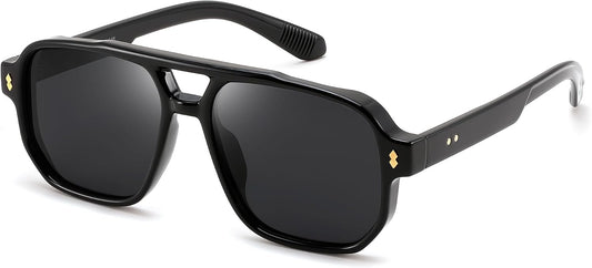 Black Frame & Grey Lens / 54 Millimeters | B0H79Y4V6B | FEISEDY Retro Aviator Square Polarized Sunglasses Women Men Trendy B0444