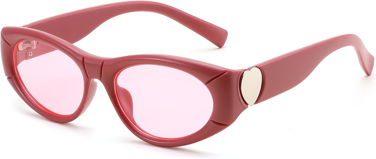 Red Frame & Pink Lens / 54 Millimeters | B0DHWWV6D6 | FEISEDY Retro Oval Sunglasses UV400 Protection Retro Y2K Sunglasses B0234