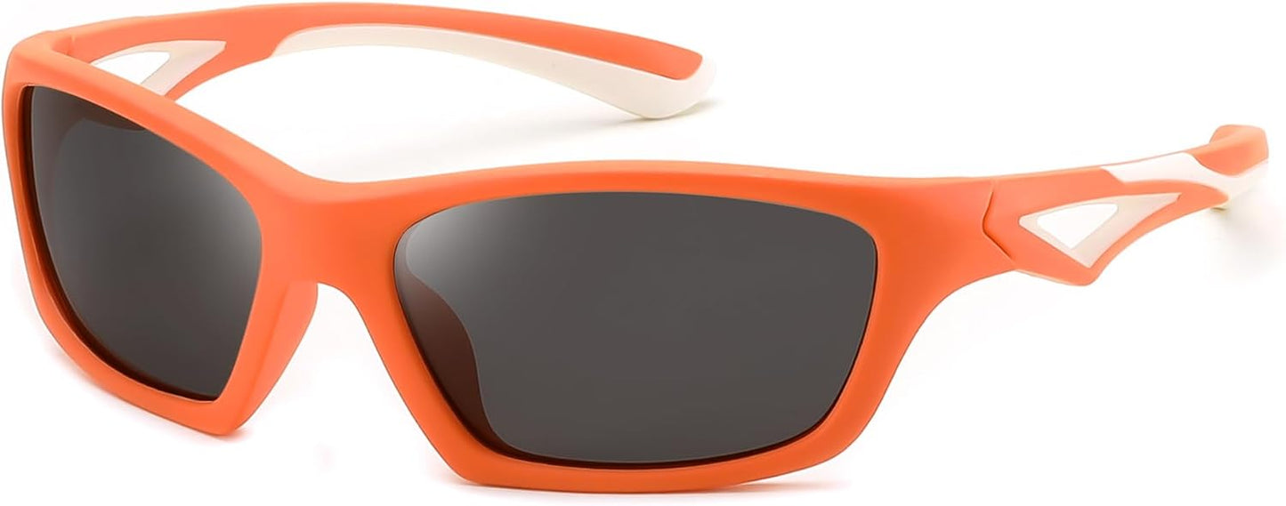 Orange Frame Grey Lens / Medium | B0D1GD5HYJ | FEISEDY Kids Polarized Sunglasses TR90 Sports Cycling Glasses UV400 for Boys Girls Age 3-10 B0160