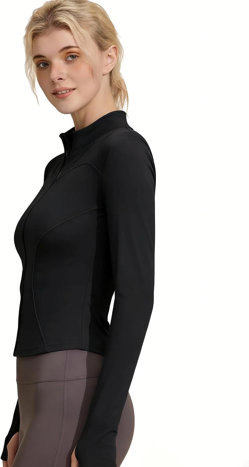 商品图片 12 | B0GFW1PJVL | Athletic Jackets For Women Zip-Up Moisture-Wicking Quick-Dry Lightweight Long Sleeve With Thumb Holes for Yoga, Gym, Running
