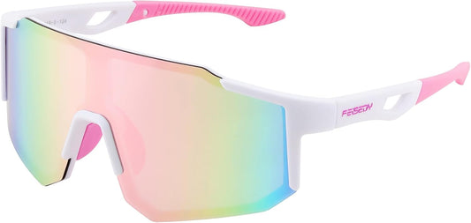 011-white Pink / 75mm | B0DTYL7JBV | FEISEDY Sports Sunglasses for Men, Women and Teens - Baseball, Biking, Cycling UV400 Protection B2388