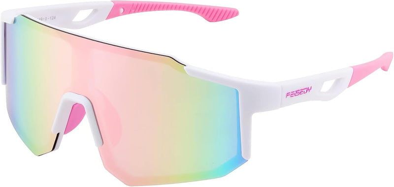 011-white Pink / 75mm | B0DTYL7JBV | FEISEDY Sports Sunglasses for Men, Women and Teens - Baseball, Biking, Cycling UV400 Protection B2388