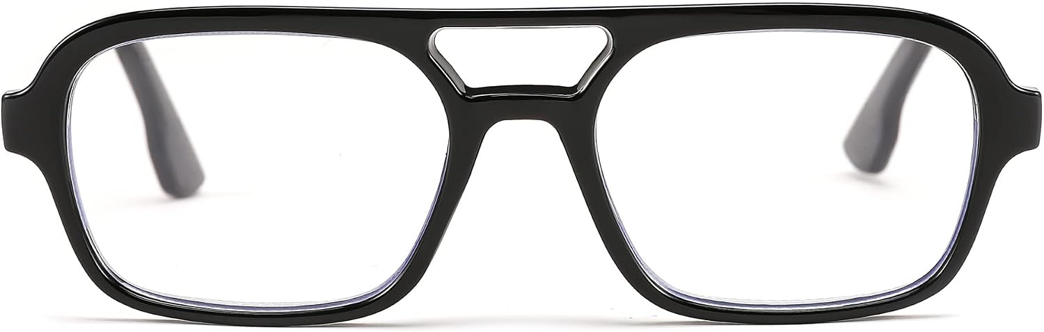 商品图片 2 | B0C65DXFMC | FEISEDY Retro Square Blue Light Blocking Reading Glasses for Women Men 70s Flat Aviator Glasses Anti-Fatigue Reader B2993