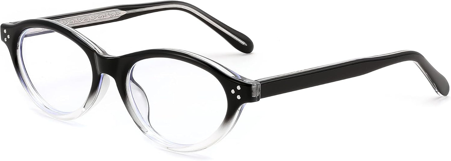 Black to Clear Gradient / 49 Millimeters | B0GV3XNL3J | FEISEDY Oval Cat Eye Blue Light Blocking Glasses for Women Clear Lens B0395