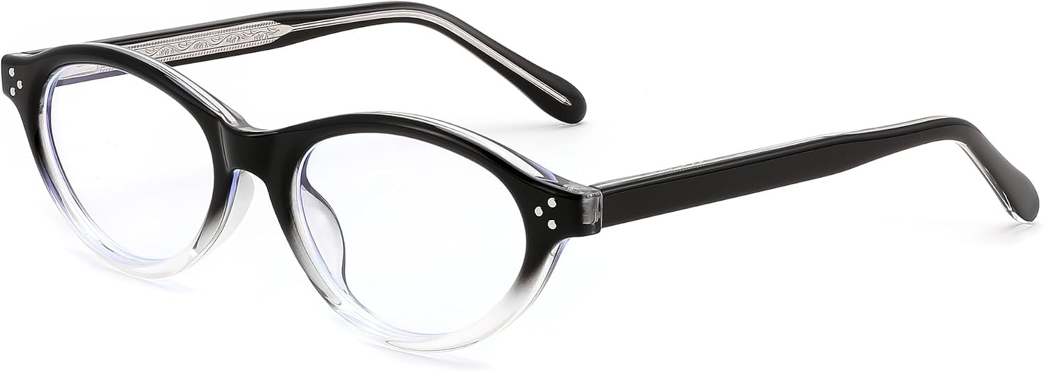 Black to Clear Gradient / 49 Millimeters | B0GV3XNL3J | FEISEDY Oval Cat Eye Blue Light Blocking Glasses for Women Clear Lens B0395