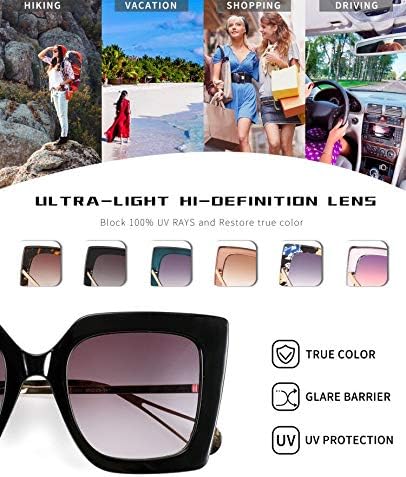 商品图片 98 | B08HVPGJW5 | FEISEDY Sunglasses Womens Trendy, Oversized Square Shades, Pearl Inlay Cat Eye Frame UV400 Protection B2625