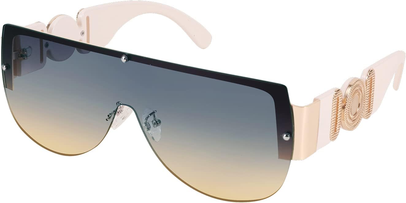 Grey - Tea / 72 Millimeters | B095WNZQZY | FEISEDY Fashion Oversized Sunglasses Women Trendy Designer One Piece Stylish UV400 Protection B2748