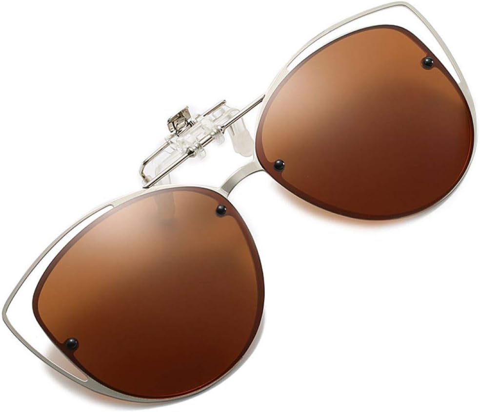 Brown / 57 Millimeters | B08JB5D6CS | FEISEDY Polarized Cat Eye Flip Up Clips On Sunglasses Women Men B2670