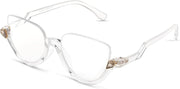 Clear / 2.0 x | B0CJJ56Y2Z | FEISEDY Reading Glasses for Women Fashion Half Frame Cat Eye Glasses Anti Glare Eyeglasses B0067