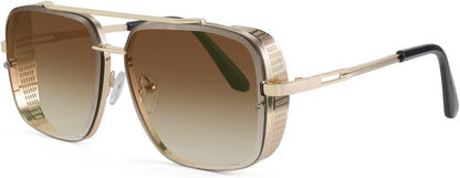 Gradient Brown / 55 Millimeters | B09SDC5BD5 | FEISEDY Sunglasses Mens Women Vintage Pilot Square Trendy Metal Steampunk Fishing Driving Sun Glasses B2894