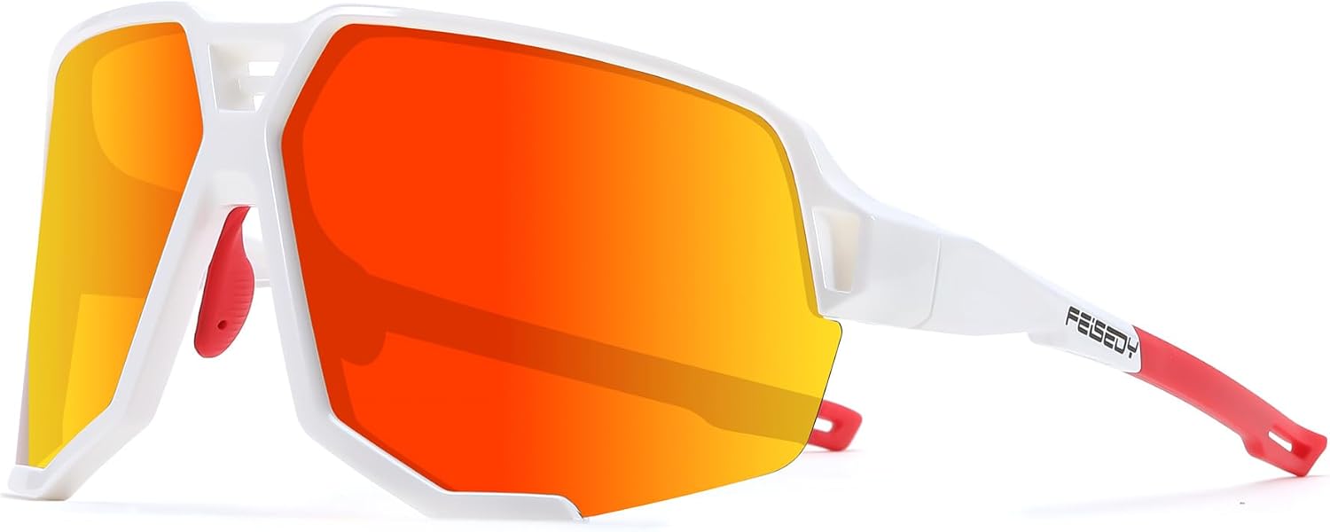 White Frame Red Mirrored Lens / Large | B0DN1MVJHV | FEISEDY Polarized Cycling Glasses Sports Sunglasses for Women Men Youth, Running Hiking Baseball Glasses B0215