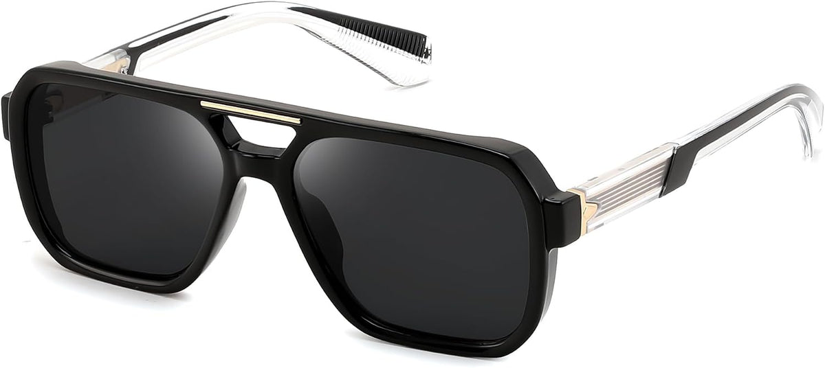 Black / 55 Millimeters | B0GLGPX3Q3 | FEISEDY Retro Square Aviator Sunglasses for Men Women B0390