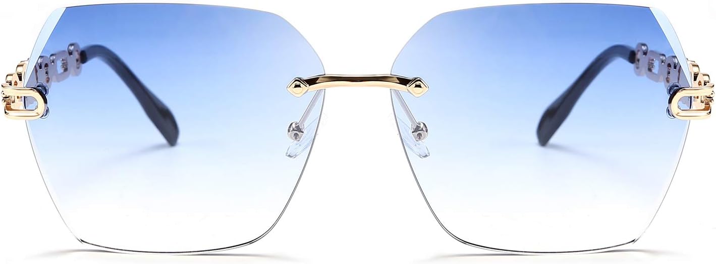 商品图片 24 | B083VRLS2Q | FEISEDY Classic Rimless Sunglasses Women Metal Frame Diamond Cutting Lens Sun Glasses B2567