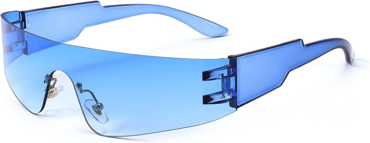 Gradient Blue Mirrored / 72 Millimeters | B0BPRRXQDV | FEISEDY Y2K Futuristic Sunglasses Women Men Rimless One Piece Miorred B2927