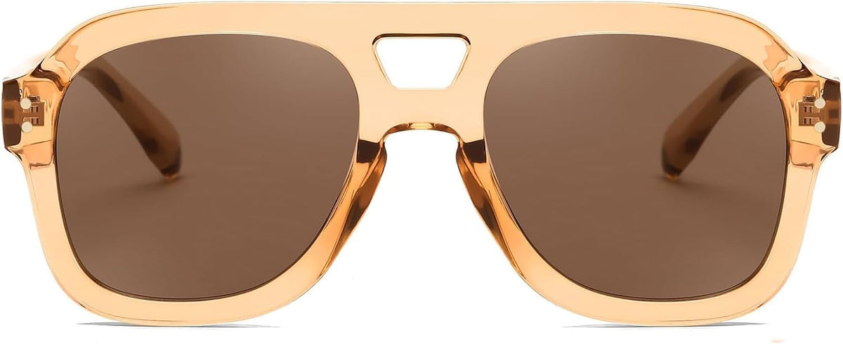 Brown Transparent Frame/Brown Lens / 53 Millimeters | B0D545JSXP | FEISEDY Aviator Sunglasses For Women Men Square Chunky Trendy Eyewear B2846