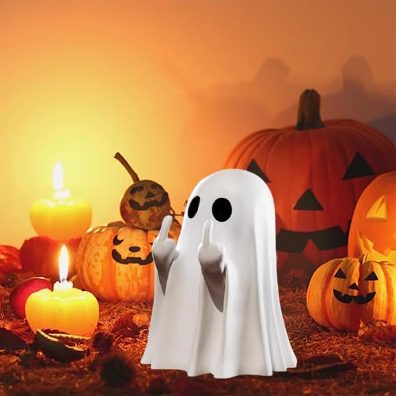 商品图片 5 | B0FLTMRXHZ | 2Pcs Middle Finger Ghost Ornament, Mini Flipping Ghost Decor with Attitude, Spooky Desktop Art for Table Shelf Indoor