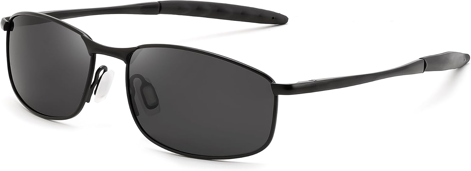 Black / 58 Millimeters | B0GLFSZ4WW | FEISEDY Rectangle Polarized Square Sunglasses for Men Women B2444