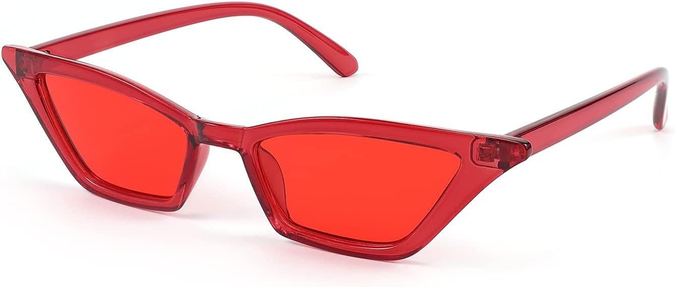 Transparent Red / Red Lens / 53 Millimeters | B079KZGDGK | FEISEDY Small Cat Eye Sunglasses Vintage Square Shade Women Eyewear B2291