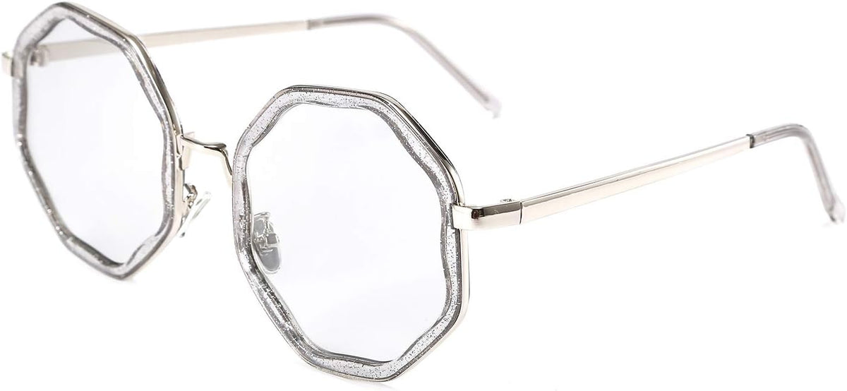 Transparent Grey Frame Light Grey Lens / 51 Millimeters | B0819YQL6C | FEISEDY Fashion Design Polygon Sunglasses Women Chic Geometric Retro Shade B2542