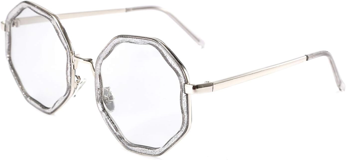 Transparent Grey Frame Light Grey Lens / 51 Millimeters | B0819YQL6C | FEISEDY Fashion Design Polygon Sunglasses Women Chic Geometric Retro Shade B2542