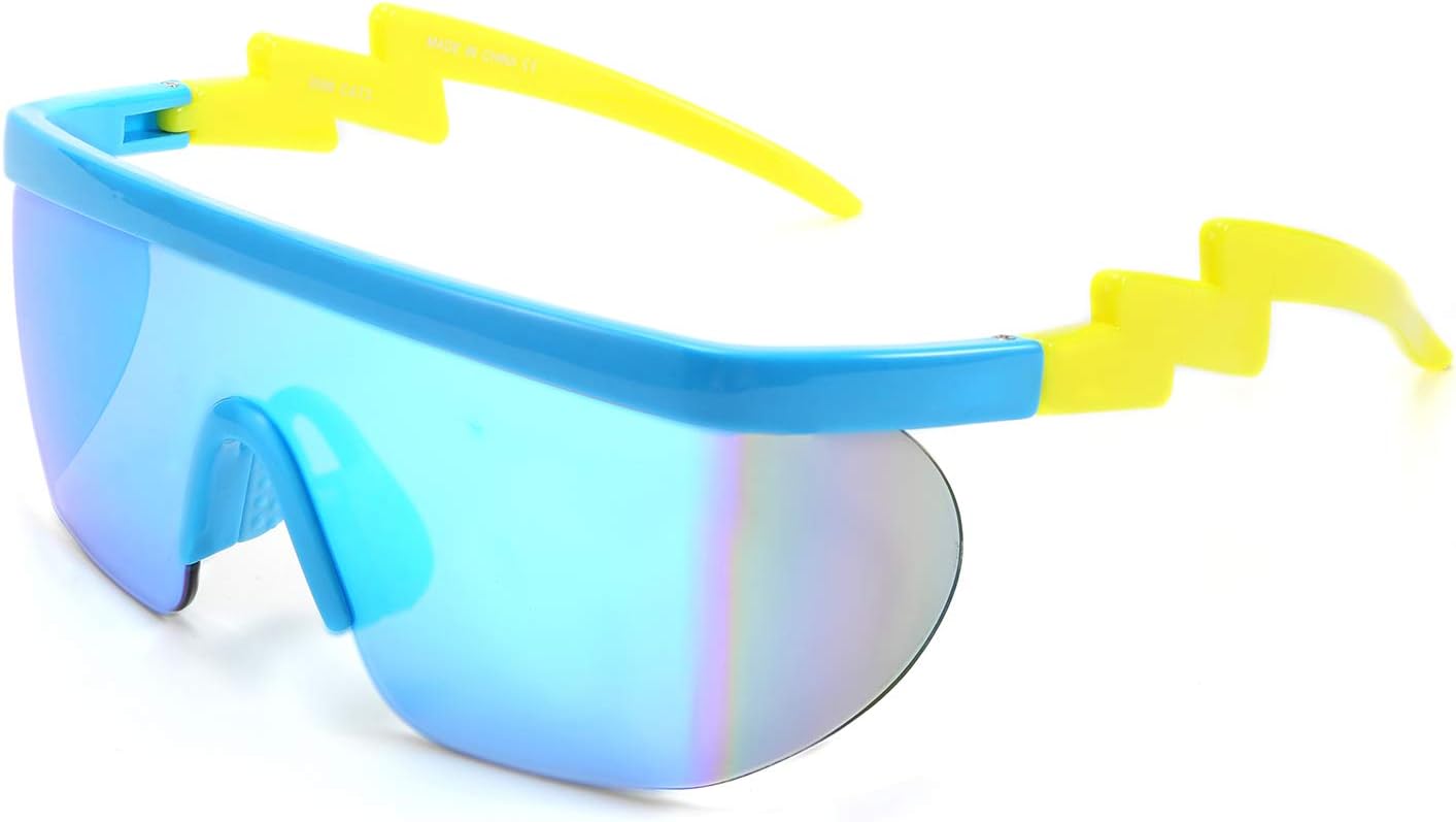 C04 Blue Sky / 56 Millimeters | B087F2W67T | FEISEDY Oversized Mirror Shield Sport 80s Sunglasses Ski Goggles Flat Top One Piece Futuristic Visor Women Men B2522