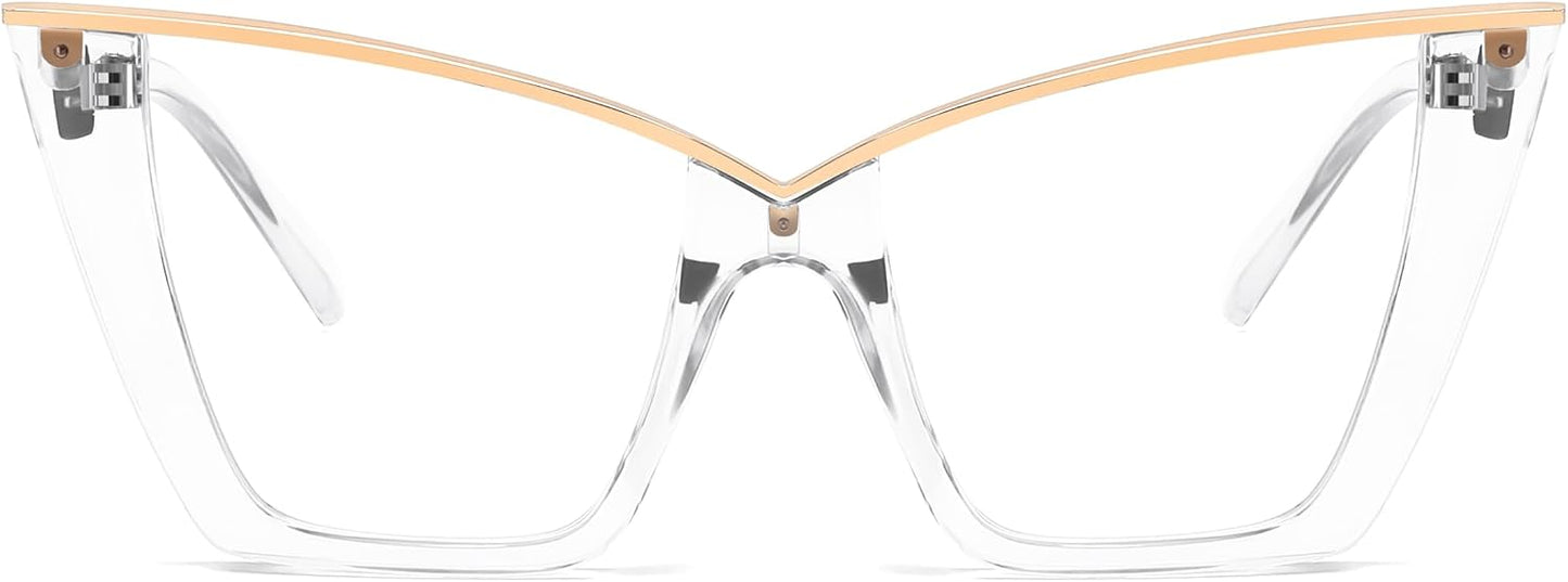 Transparent / 50 Millimeters | B0G378LLZR | FEISEDY Fashion Cat Eye Blue Light Blocking Glasses for Women Fake Retro Eyeglasses Oversized Stylish Eyewear Frame B0240