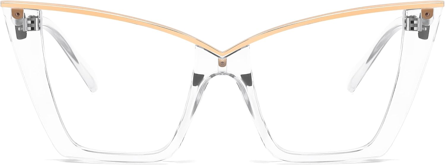 Transparent / 50 Millimeters | B0G378LLZR | FEISEDY Fashion Cat Eye Blue Light Blocking Glasses for Women Fake Retro Eyeglasses Oversized Stylish Eyewear Frame B0240