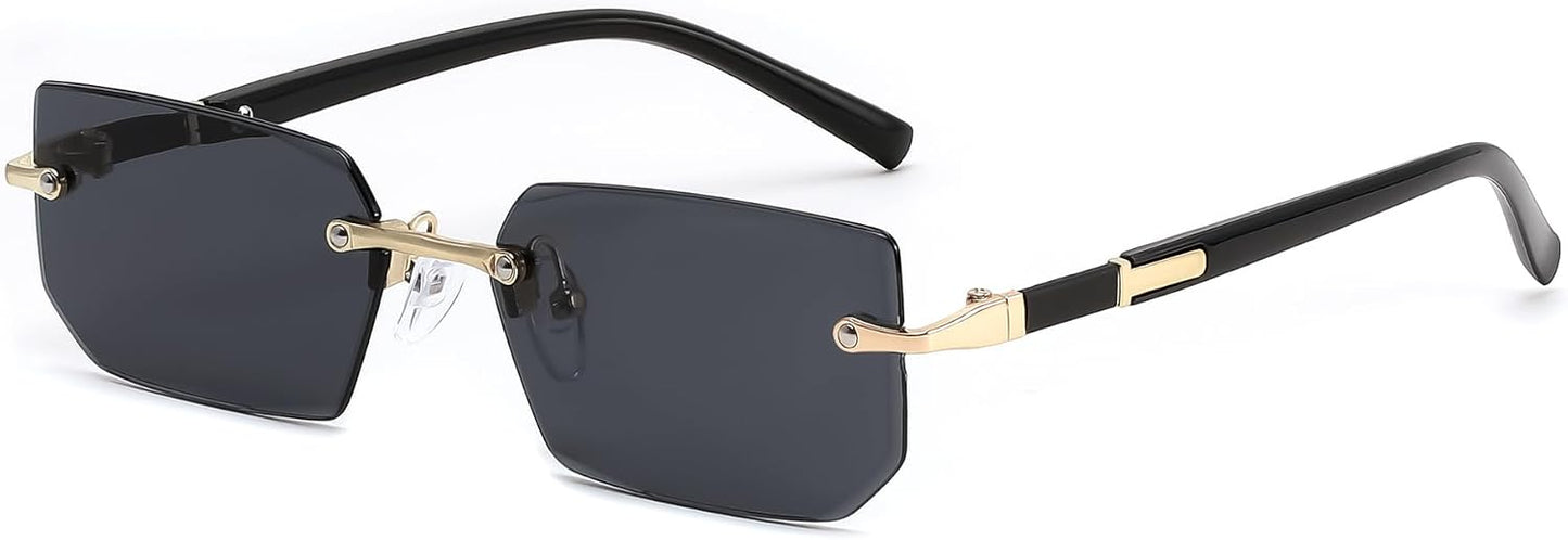 Black-gray / 55 Millimeters | B0GVSKLX64 | FEISEDY Rimless Sunglasses Y2K Retro Small Narrow Rectangle Shades B2643