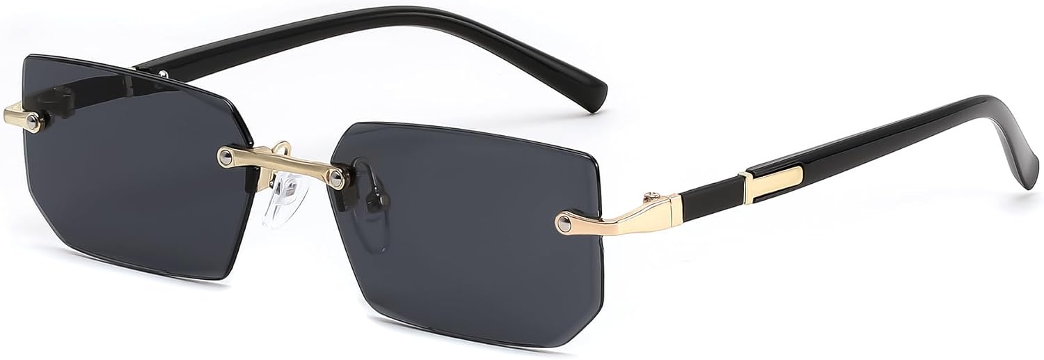 Black-gray / 55 Millimeters | B0GVSKLX64 | FEISEDY Rimless Sunglasses Y2K Retro Small Narrow Rectangle Shades B2643
