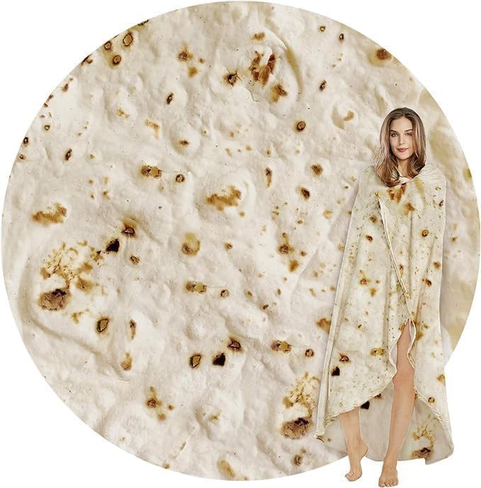 Single | B0FMK1Z1BG | Burritos Tortilla Blanket, Tortilla Wrap Novelty Funny Soft Round Blanket (Beige, 47 inches)