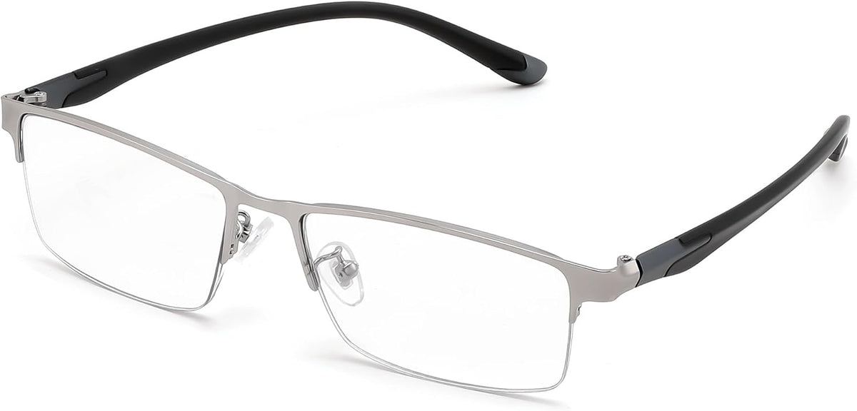 Gun Grey Frame / Rectangular / 1.0 x | B0HBWQ995L | FEISEDY Rectangle Blue Light Blocking Reading Glasses Half Frame B0462