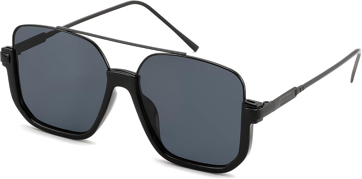 Black Frame & Solid Grey Lens / 57 Millimeters | B0GXXKQH8L | FEISEDY Retro Square Aviator Sunglasses for Women Men Y2K Oversized B0432