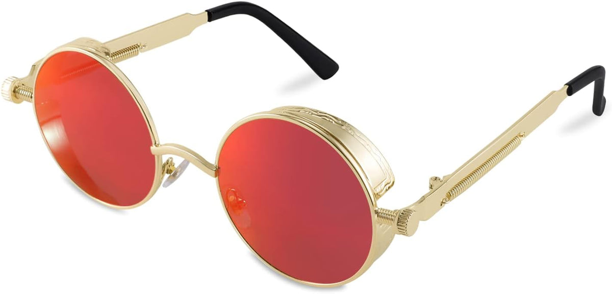 Gold/Red Mirrored / 1.9 Inches | B09LV9FNDP | FEISEDY Retro Gothic Steampunk Sunglasses For Men Women