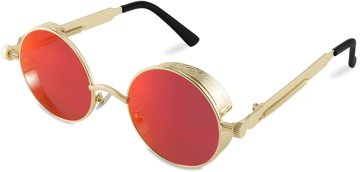 Gold/Red Mirrored / 1.9 Inches | B09LV9FNDP | FEISEDY Retro Gothic Steampunk Sunglasses For Men Women