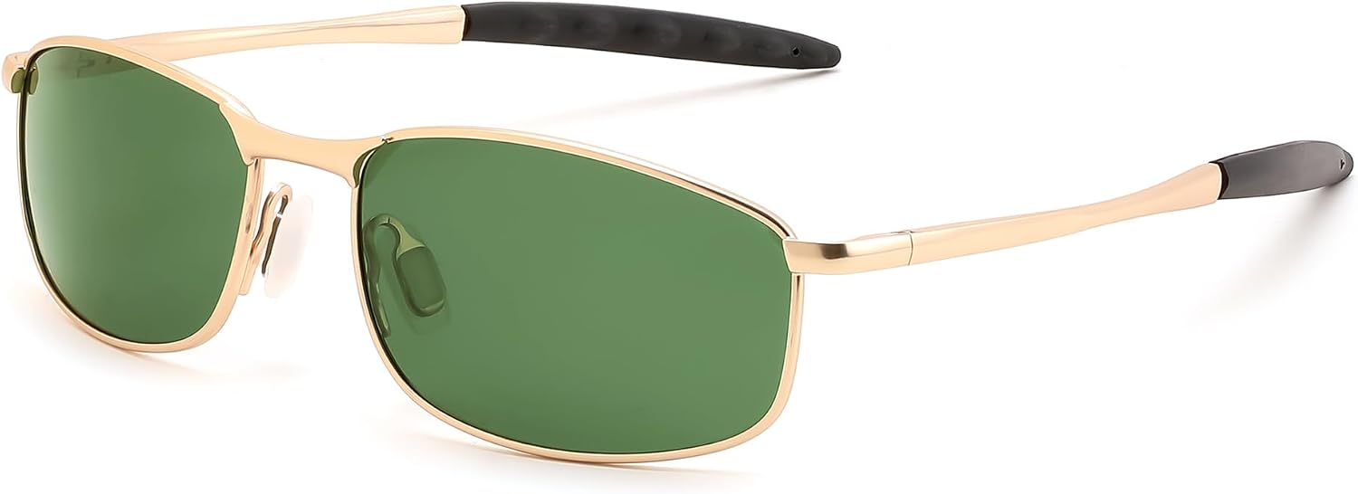 Golden/Green / 58 Millimeters | B0GLFZ4HS9 | FEISEDY Rectangle Polarized Square Sunglasses for Men Women B2444