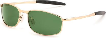 Golden/Green / 58 Millimeters | B0GLFZ4HS9 | FEISEDY Rectangle Polarized Square Sunglasses for Men Women B2444
