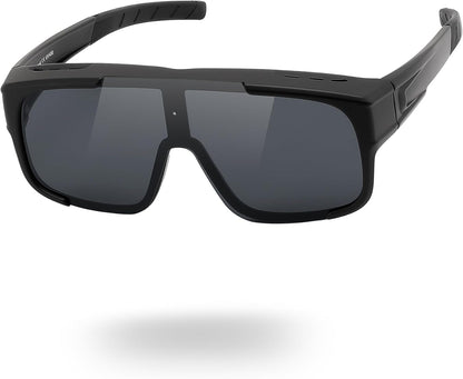 02 Black Frame/Dark Grey Lens / Large | B0FY37CX2V | FEISEDY Polarized Fit Over Glasses Sunglasses for Men Women, Sports Wrap Around for Driving Cycling Fishing B0315