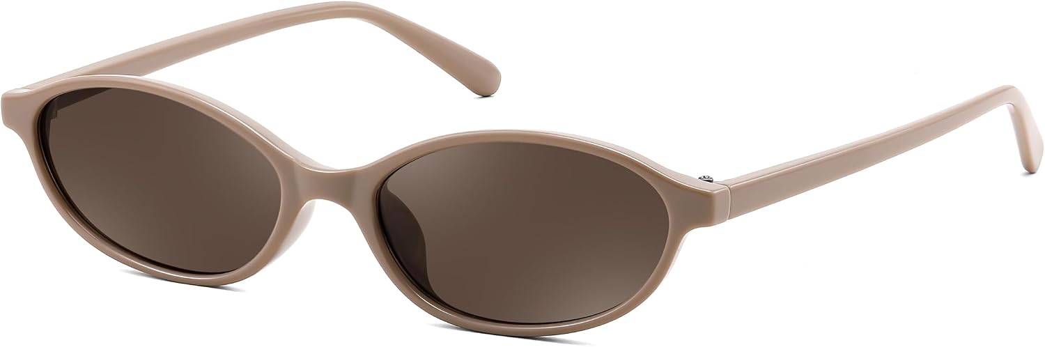 Khaki/Brown / 54 Millimeters | B0F47PT2SP | FEISEDY Retro Oval Cat Eye Sunglasses for Women 90s Narrow Lightweight Shades Y2k Trendy Sunnies B0257