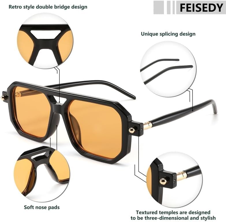 商品图片 162 | B09YTJ4FQZ | FEISEDY Vintage Square 70s Flat Aviator Sunglasses Women Men Classic Retro Stylish Frame UV400 Sunglasses B2622
