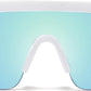001 White Frame Blue Mirrored Lens / 56 Millimeters | B07Y1VH8BV | FEISEDY Oversized Mirror Shield Sport 80s Sunglasses Ski Goggles Flat Top One Piece Futuristic Visor Women Men B2522