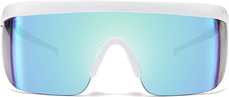 001 White Frame Blue Mirrored Lens / 56 Millimeters | B07Y1VH8BV | FEISEDY Oversized Mirror Shield Sport 80s Sunglasses Ski Goggles Flat Top One Piece Futuristic Visor Women Men B2522